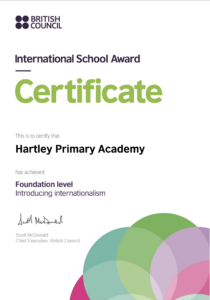 Hartley Primary Academy International School Award Certificate